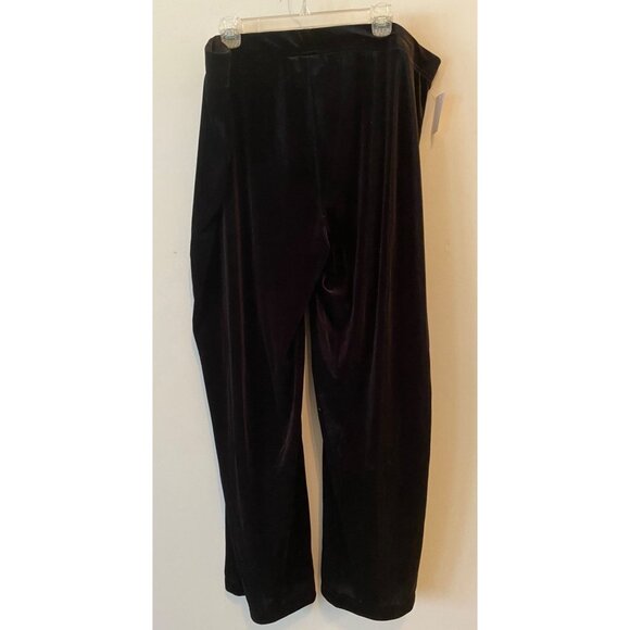 Black Velvet Wide-Leg Pants Elastic Waist Comfortable Fit XL - Picture 2 of 7